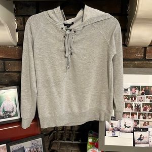 Ambiance Gray hoodie with cross tie draw string design, size small